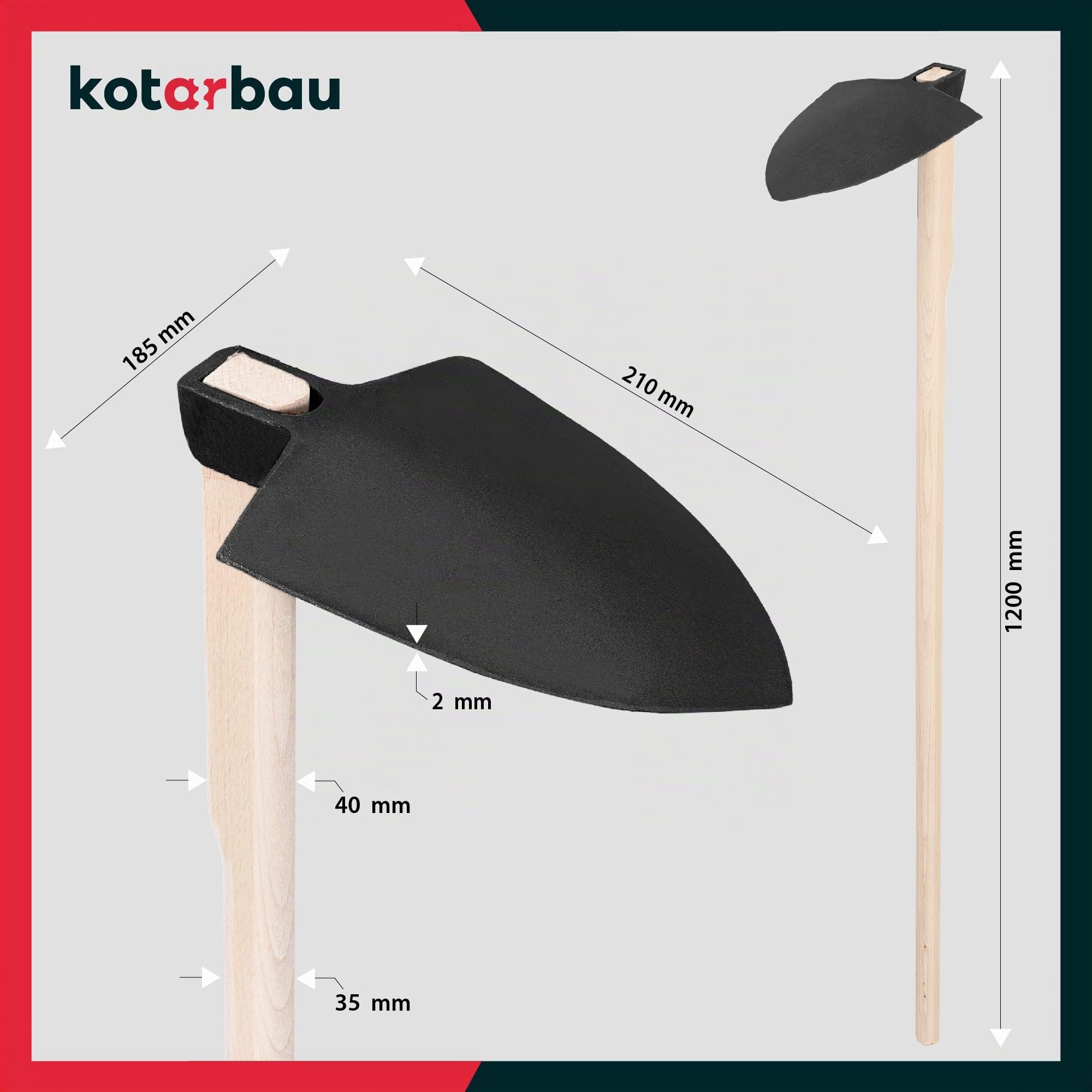 KOTARBAU® Zappa da Giardino 210 mm in Acciaio Forgiato con Manico in Legno 120 cm Strumenti Manuali Attrezzi Accessori da Giardino Zappetta Giardinaggio