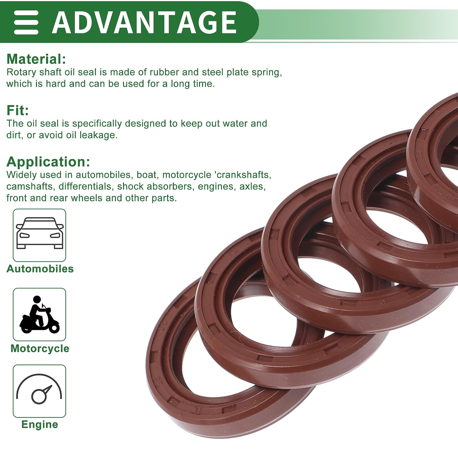 Universal Oil Seal TC Double Lip W Steel Spring Seal Ring Rotary Shaft Seal 25x35x6mm High Pressure FKM Rubber Brown 5 Pcs