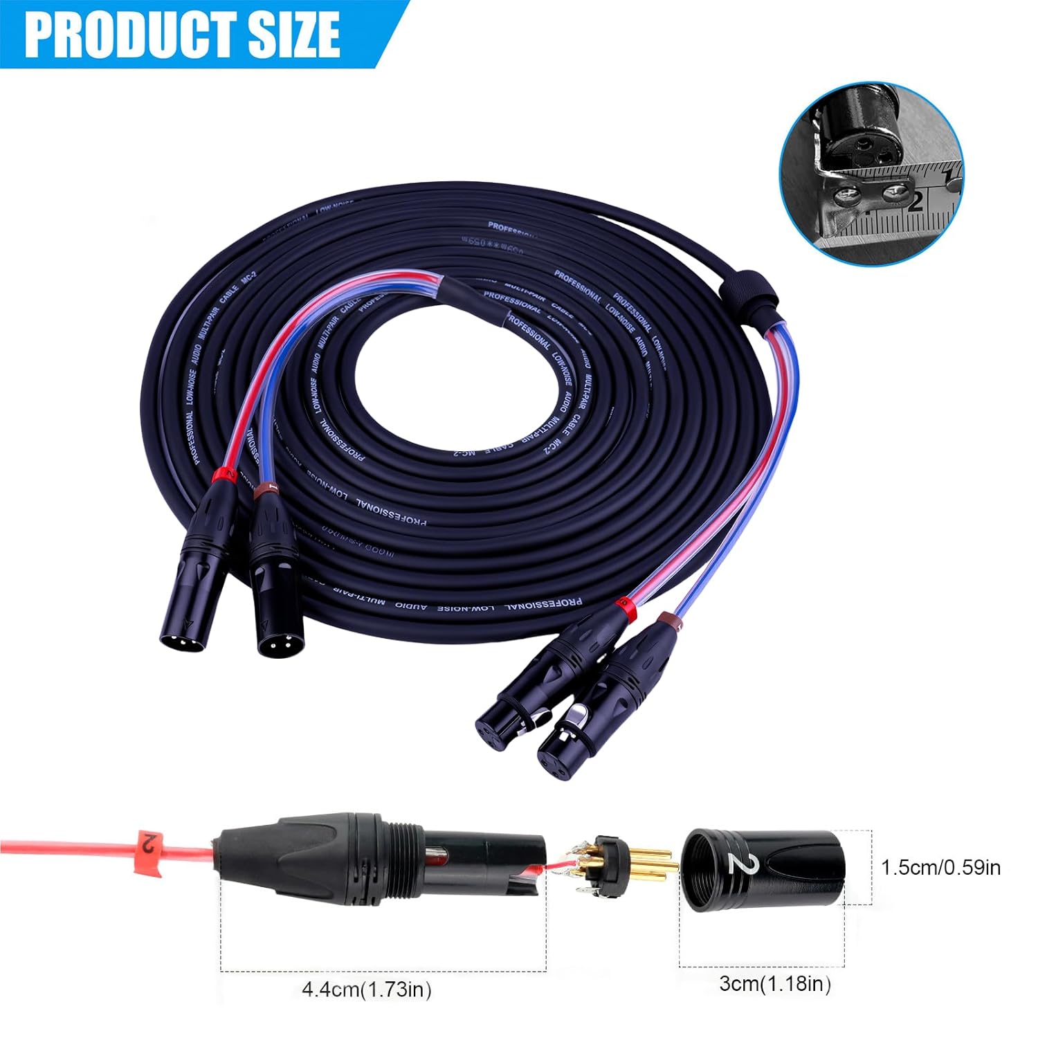 Toronce 4 Channel Professional Multi-Media Snake Cable 4 Pairs Male to Female 3 Pin XLR Balanced Audio Extension Cable (2-Channel_25Ft)