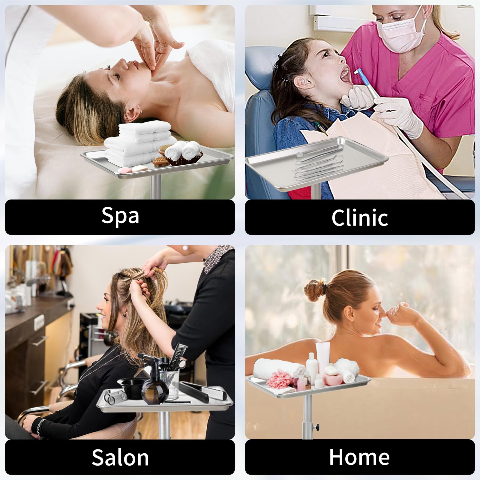 Bandeja de salón, bandeja rodante de salón con altura ajustable, bandeja de salón sobre ruedas, bandeja de color de salón, ideal para uso como bandeja de tatuaje, bandeja médica, bandeja dental..