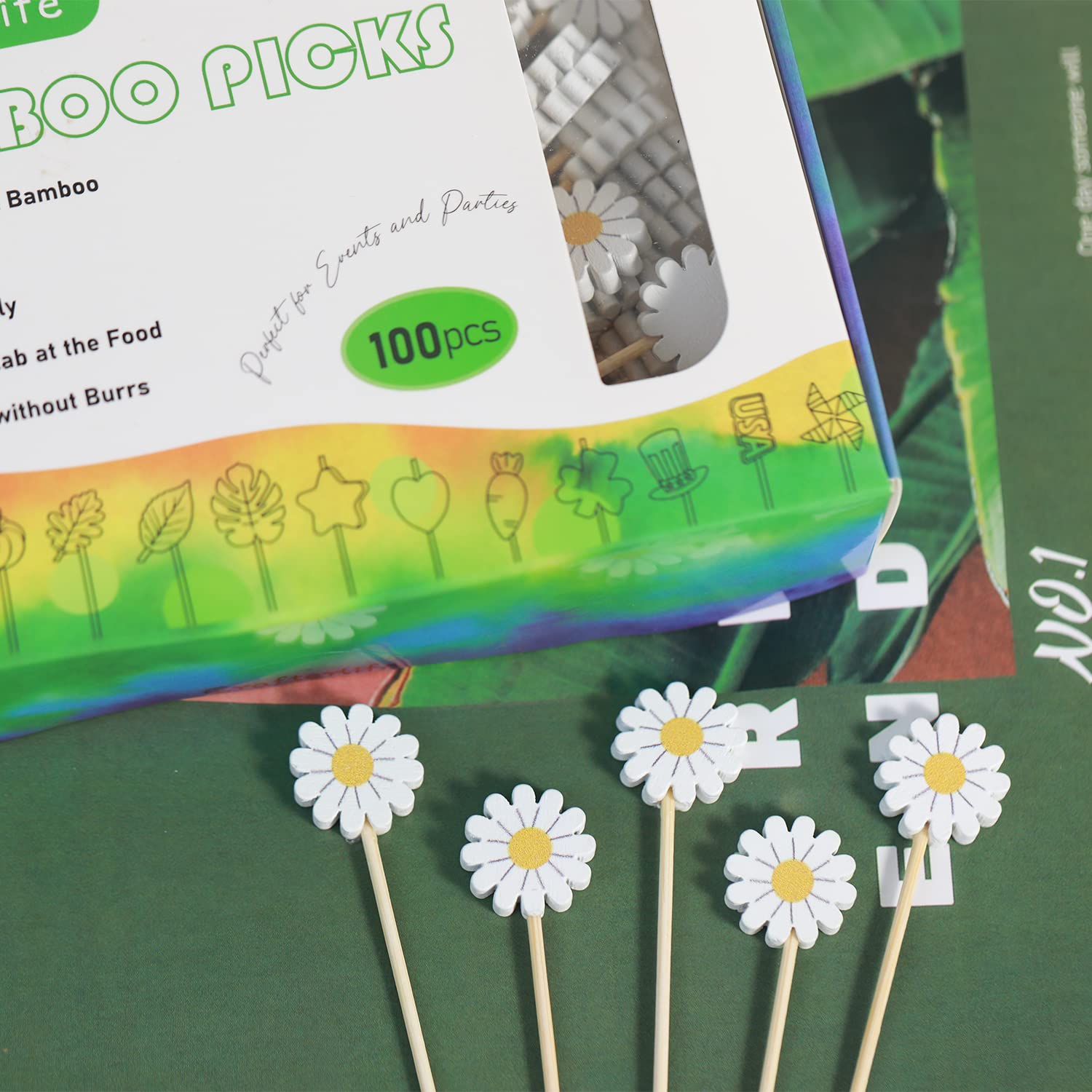 Amazon.com | Daisy Cocktail Picks Springtime Floral Decorative