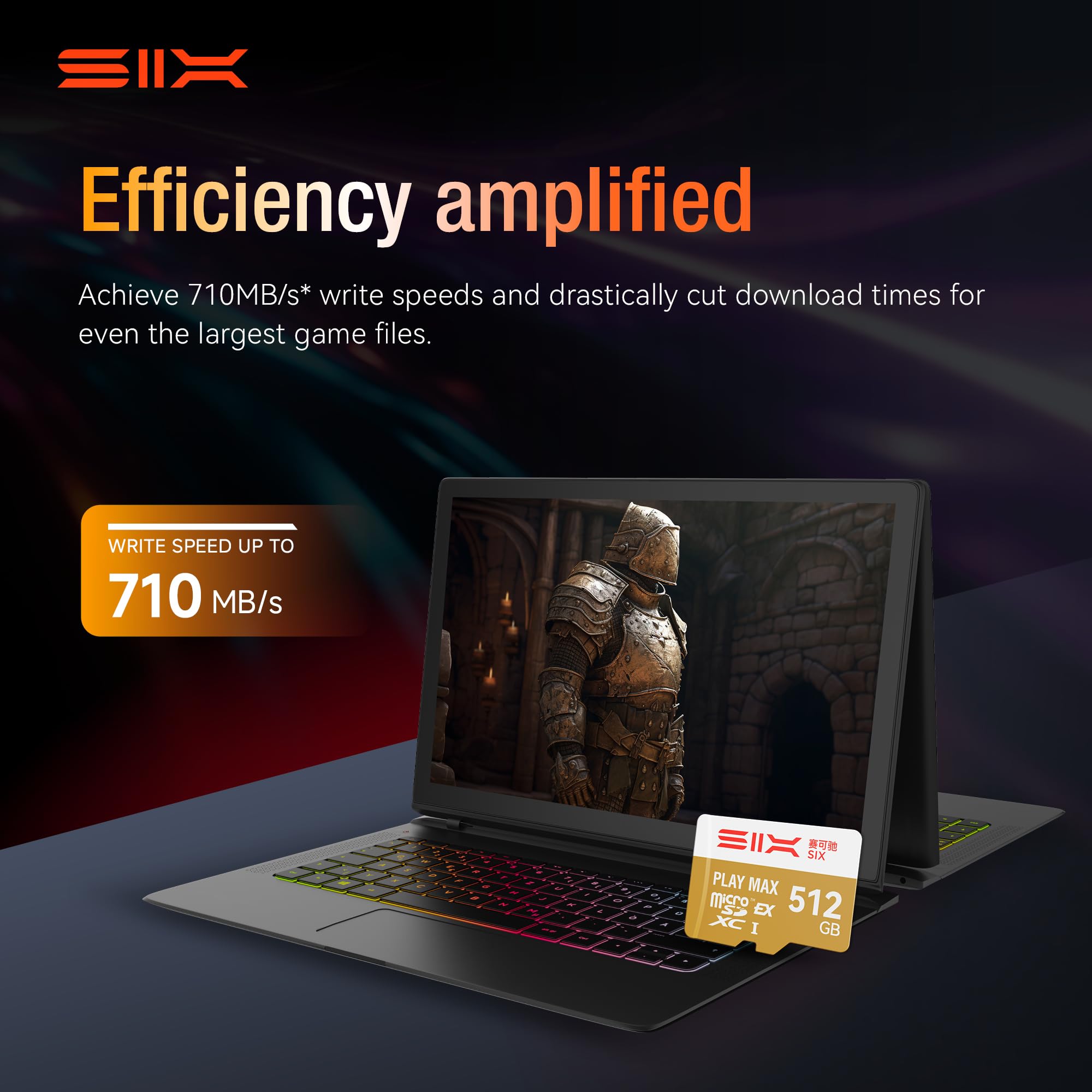 SIX Scheda Micro SD Express da 512 GB, fino a 900 MB/s in lettura, 710 MB/s in scrittura, scheda di memoria flash microSDXC con adattatore per console di gioco, Nintendo Switch 2, dispositivo di gioco
