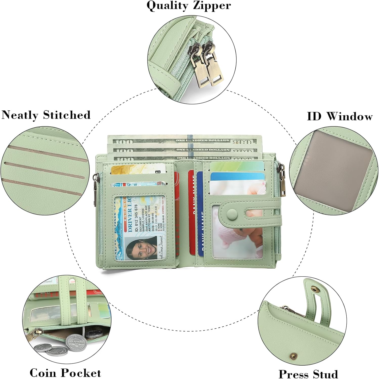 GAEKEAO Small Wallet for Women, Bifold RFID Blocking Credit Card Case Purse with Zipper Pocket - Image 4