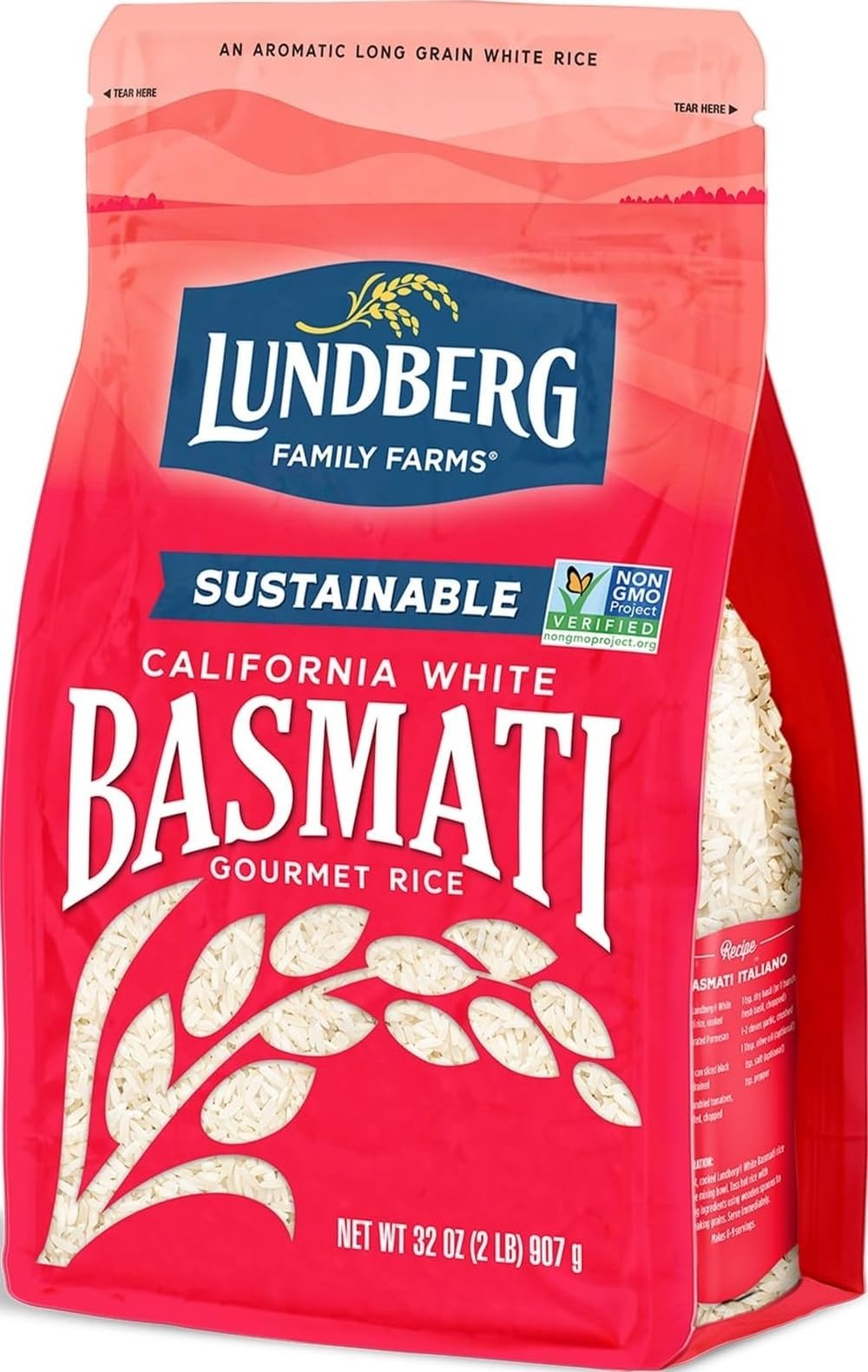 Lundberg Basmati Rice, Long Grain White Rice - Non-Sticky, Fluffy, Nutty, Aromatic Rice, Vegan Food, Healthy Meals, Gluten-Free Rice Grown in California, 32 Oz