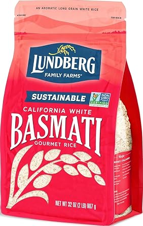 Lundberg Basmati Rice, Long Grain White Rice - Non-Sticky, Fluffy, Nutty, Aromatic Rice, Vegan Food, Healthy Meals, Gluten-Free Rice Grown in California, 32 Oz