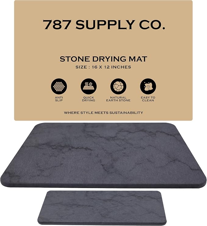 J.B Large Stone Drying Mat for Kitchen Counter (Dark Gray/Black Marble Finish)