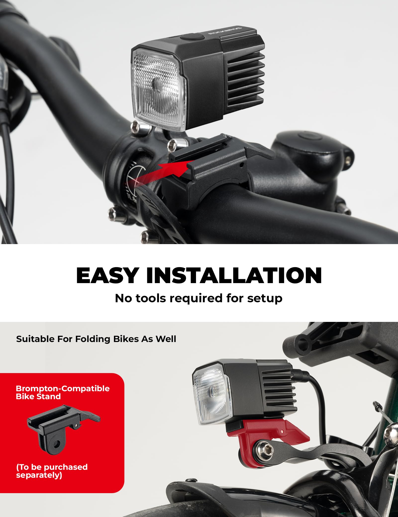 ROCKBROS Luz Delantera Bicicleta con Batería Externa, 1600 Lúmenes, Antideslumbrante, Regulación Térmica Inteligente, IP67 Resistente al Agua, Múltiples Modos para MTB Bicicleta de Carretera