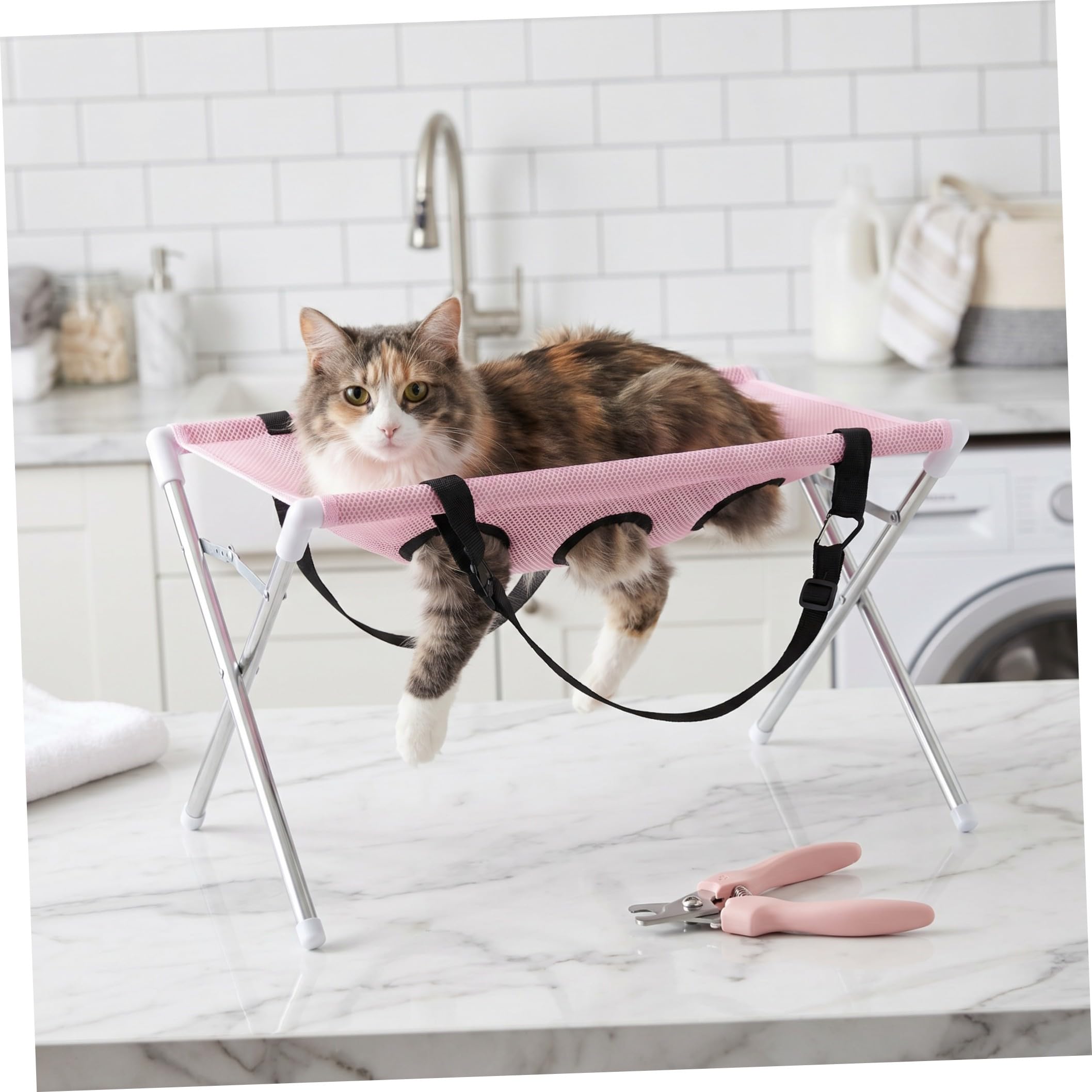 Yardwe Amaca Toelettatura Pieghevole con Supporto, Cinghie Regolabili | Rete Traspirante, Acciaio Inossidabile Smontabile, Rosa, per Cani Piccoli e Gatti, Stabilità e Relax