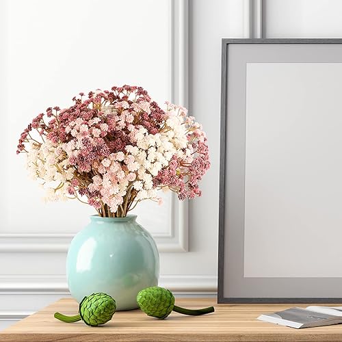 Miniatura 94 de N&T NIETING Babys Breath - Flores artificiales blancas, 10 ramos de gypsophila falsas de tacto real, arreglo de aliento de bebés para bodas