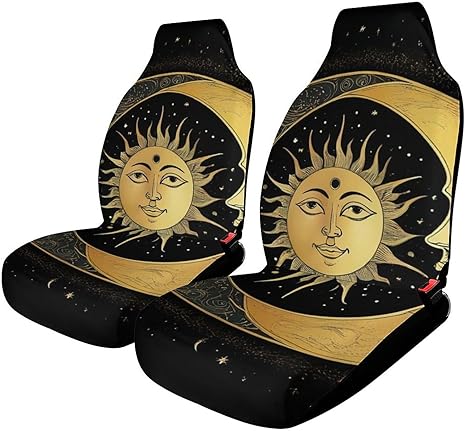 Seat Cover Set 2 Pack for Car Truck Sedan Accessory, Washable and Comfortable Sun Crescent Moon Stars Astrology Tarot Cards Automotive Seats Covers