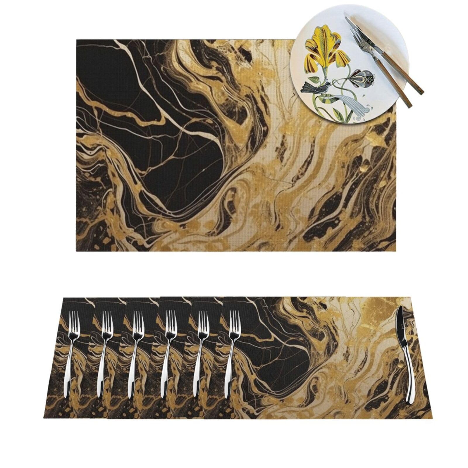 Set de table texture marbrée dorée antidérapant idéal pour sublimer les repas de famille