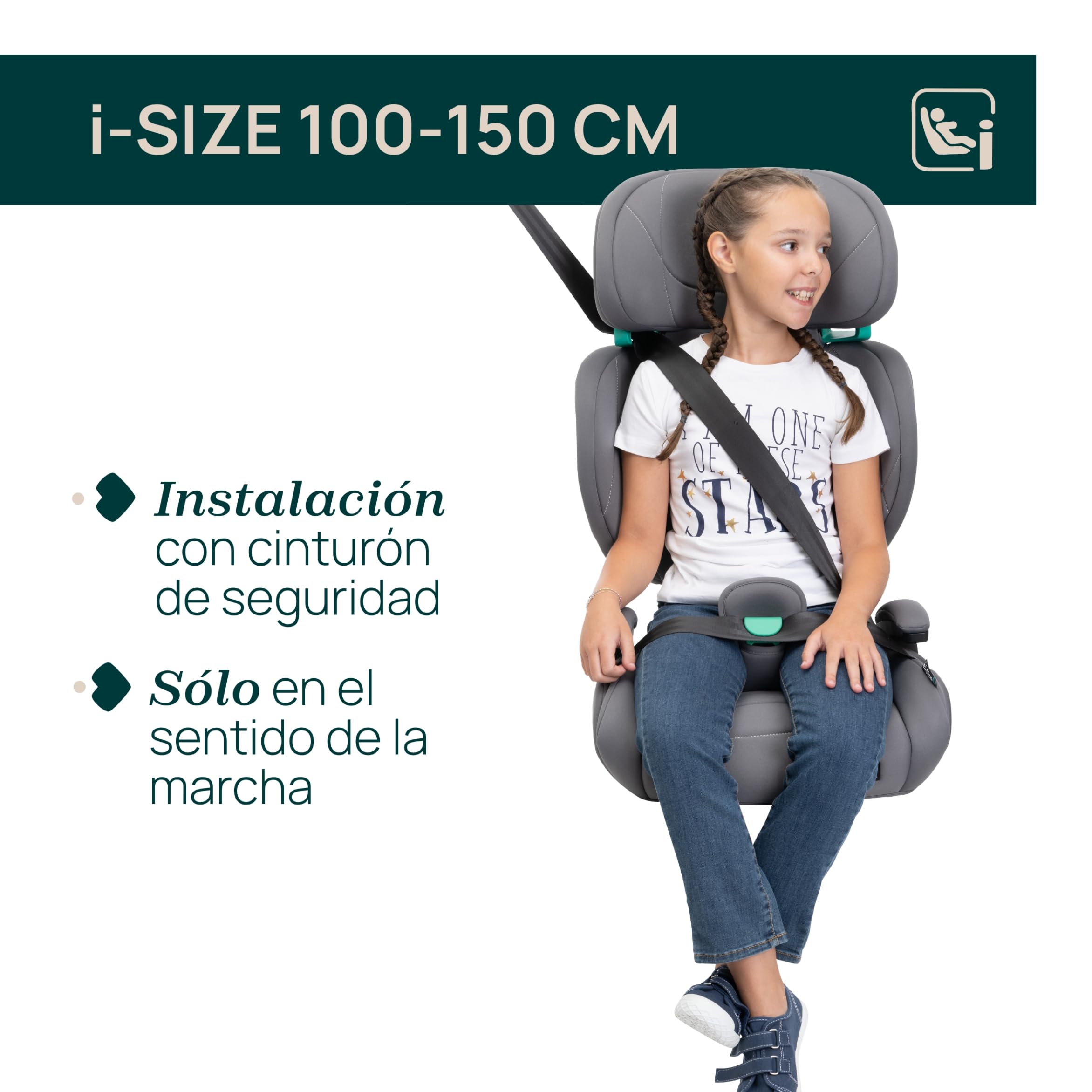 Chicco Quizy Lite i-Size, Silla Infantil para Coche 3-12 Años (100-150 cm), Peso 15-36 kg, Fácil de Instalar, Reclinable, Ajustable en Altura, Reposabrazos Acolchados y Cómodo Asiento, STONE, gris