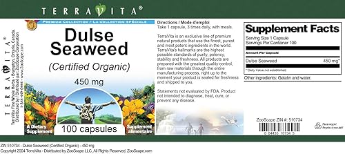 Miniatura 3 de Dulse Seaweed (Certificado Orgánico) - 450 mg (100 Cápsulas, ZIN 510734)