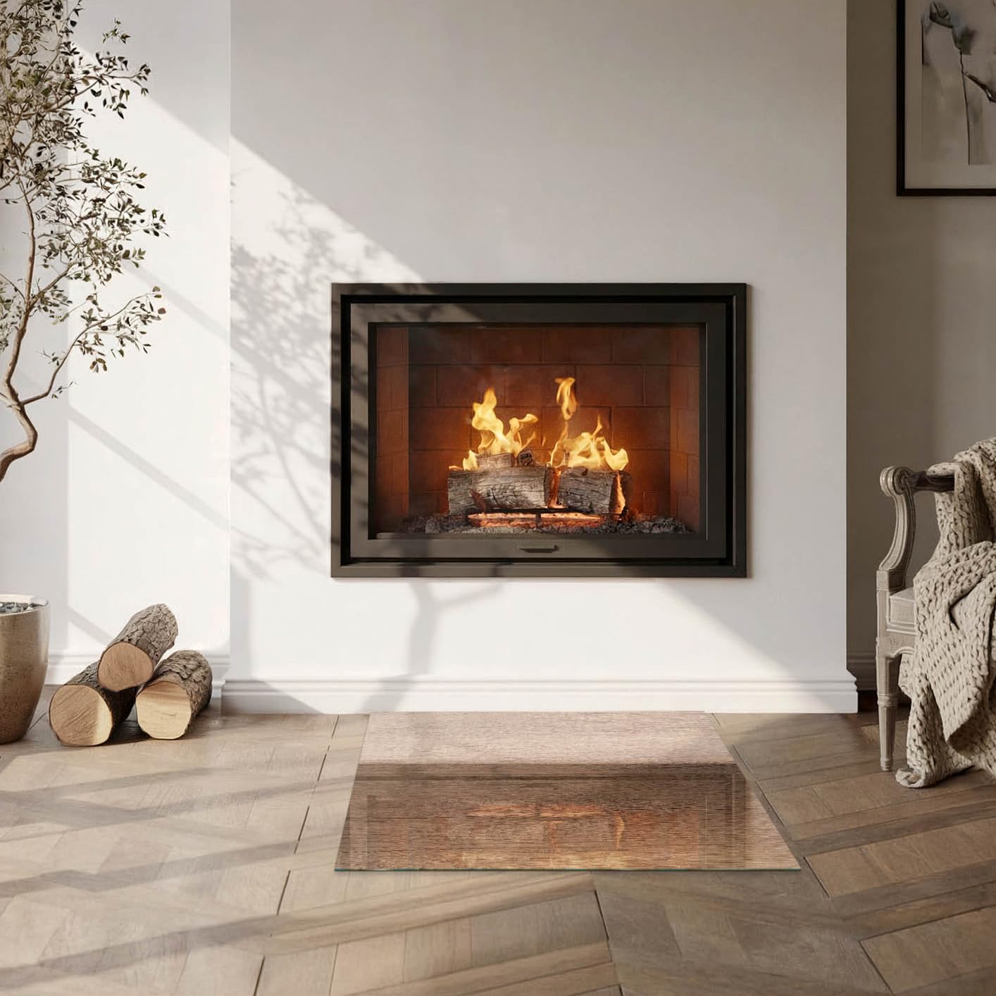 Piastra per camino e stufa 60x60 cm Design Elegante Quadrato Resistente alle Alte Temperature Protezione del Pavimento di Vetro Temperato Resistente a Scintille - Modello in legno naturale