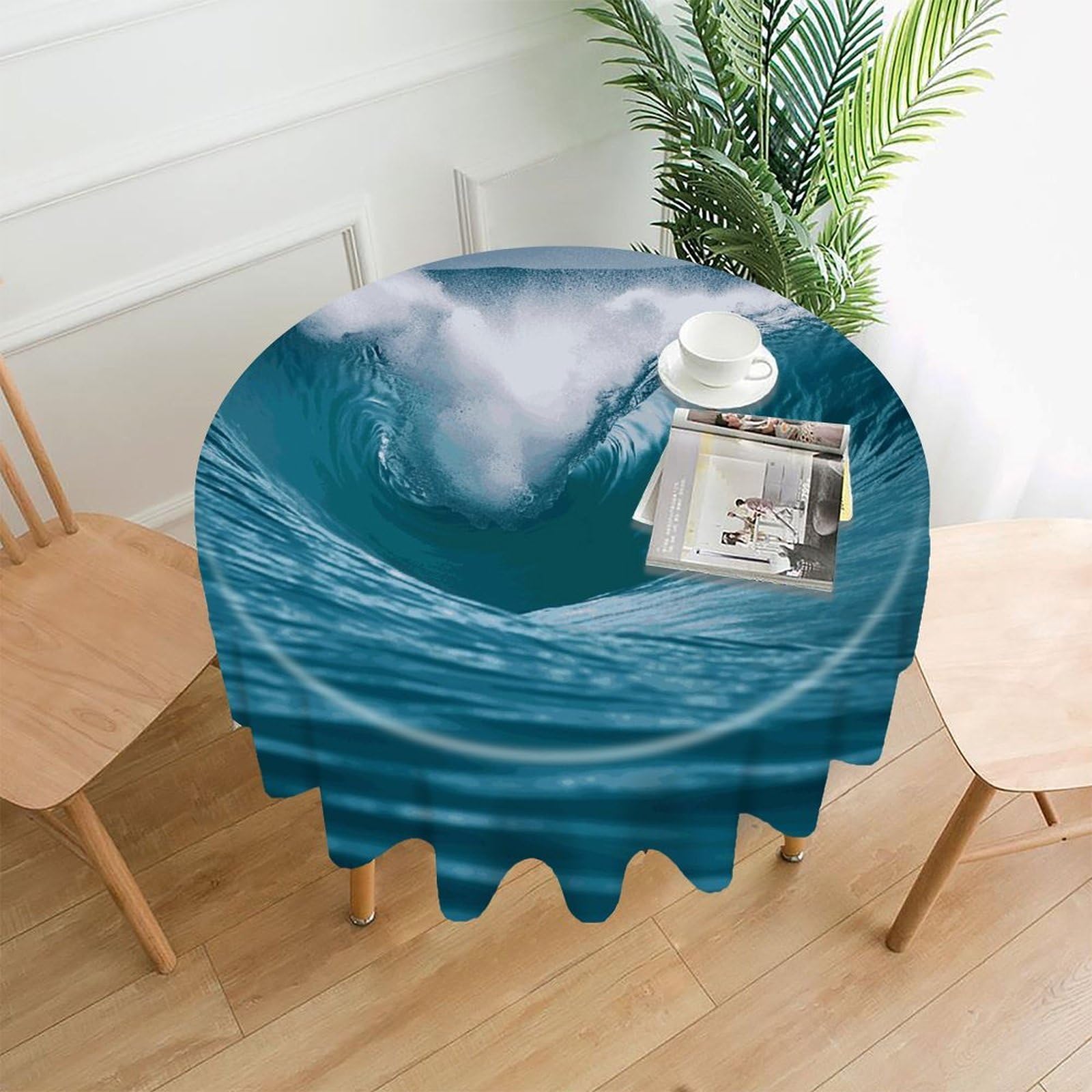 FekiLoot Ocean Wave Round Tablecloth Cover 60 Inch Wrinkle Free Washable Polyester Fabric Table Cover Decorative Round Table Cloth for Home Dining Kitchen Party Farmhouse