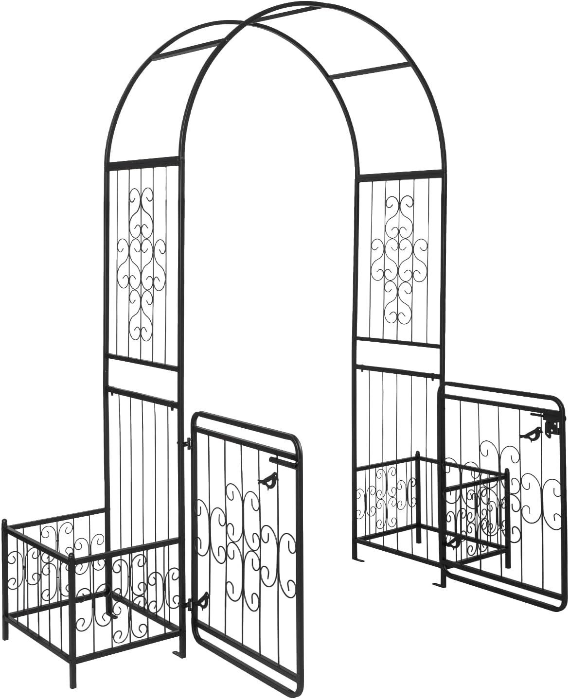 Garden Arbor Metal Garden Arch with Gate and Plant Box Wedding Arch Party Decoration for Outdoor Lawn Climbing Plants Roses Vines