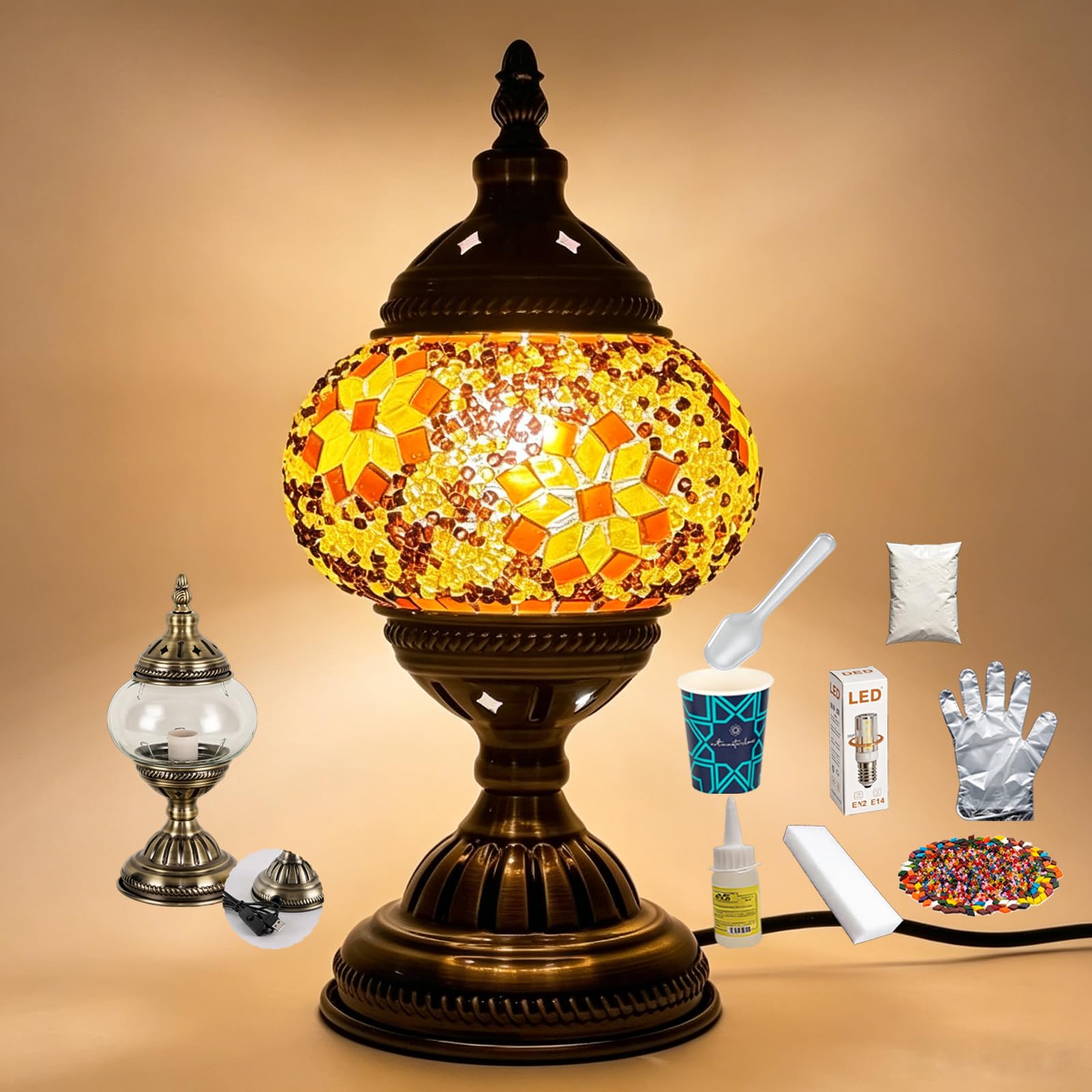 shulovehua Turkish Mosaic Lamp Kit DIY Stained Glass Night Light Make Your Own Turkish Lamps USB Powered Bohemian Morrocan Bedside Lamp Easy and Fun for Living Room Bedroom Decor(5.12x11.42in)