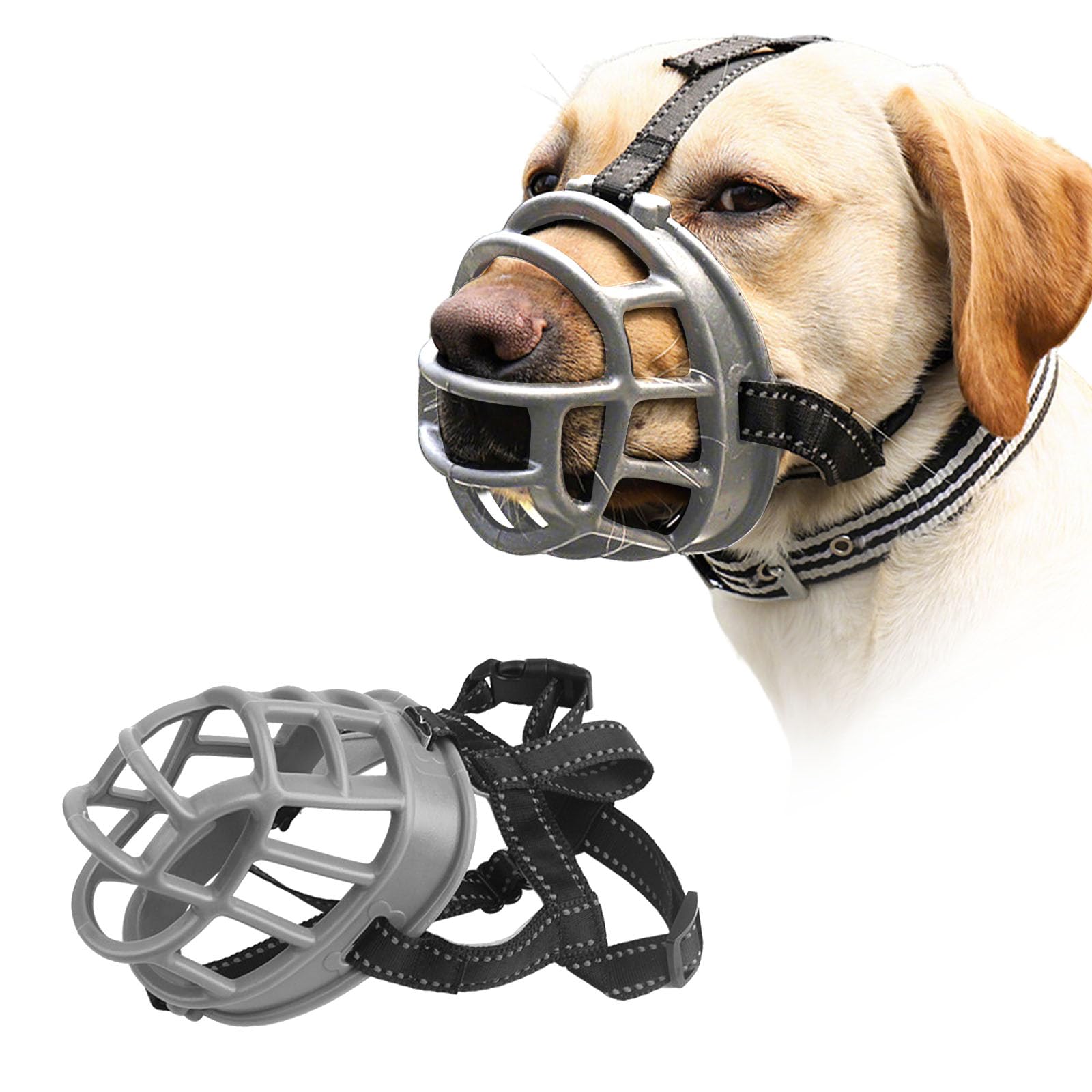 PETCUTE Dog Muzzle basket muzzle For Dog Anti Eating Prevent Barking Biting Allow Drinking Soft Plastic for Small Medium Large Adjustable Straps Breathable