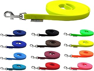 Schleppleine für Hunde Biothane Hundeleine mittlere/große Hunde Breite 16mm 1m / 3m / 5m / 10m / 15m (3m MIT Handschlaufe, Neongelb)