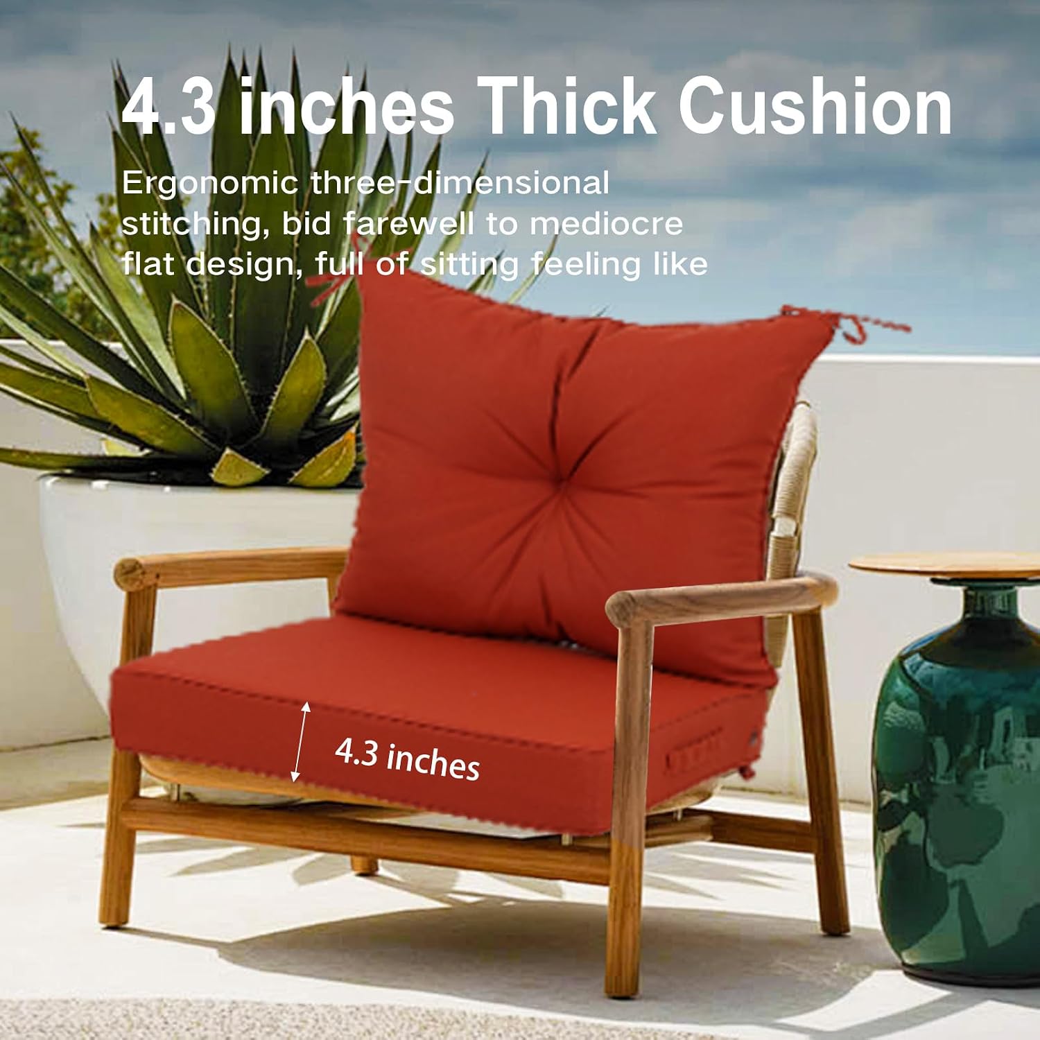 Outdoor Deep Seat Cushion Set, 24x24 in Waterproof Fade Resistant Patio Furniture Cushions,Thickened Foam,Removable Cover, Adjustable Straps (2, Red, 24" D x 24" W x 4.31" H)
