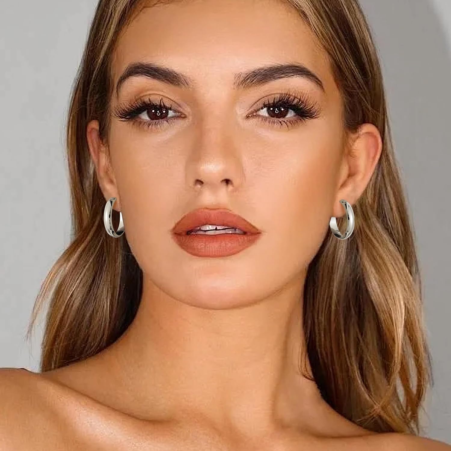 Gacimy 14K Gold Plated Hoop Earrings for Women, 14k Real Gold Plated with 925 Sterling Silver Post, Hypoallergenic Lightweight Thick Hoops Earrings for Women Trendy - Image 2