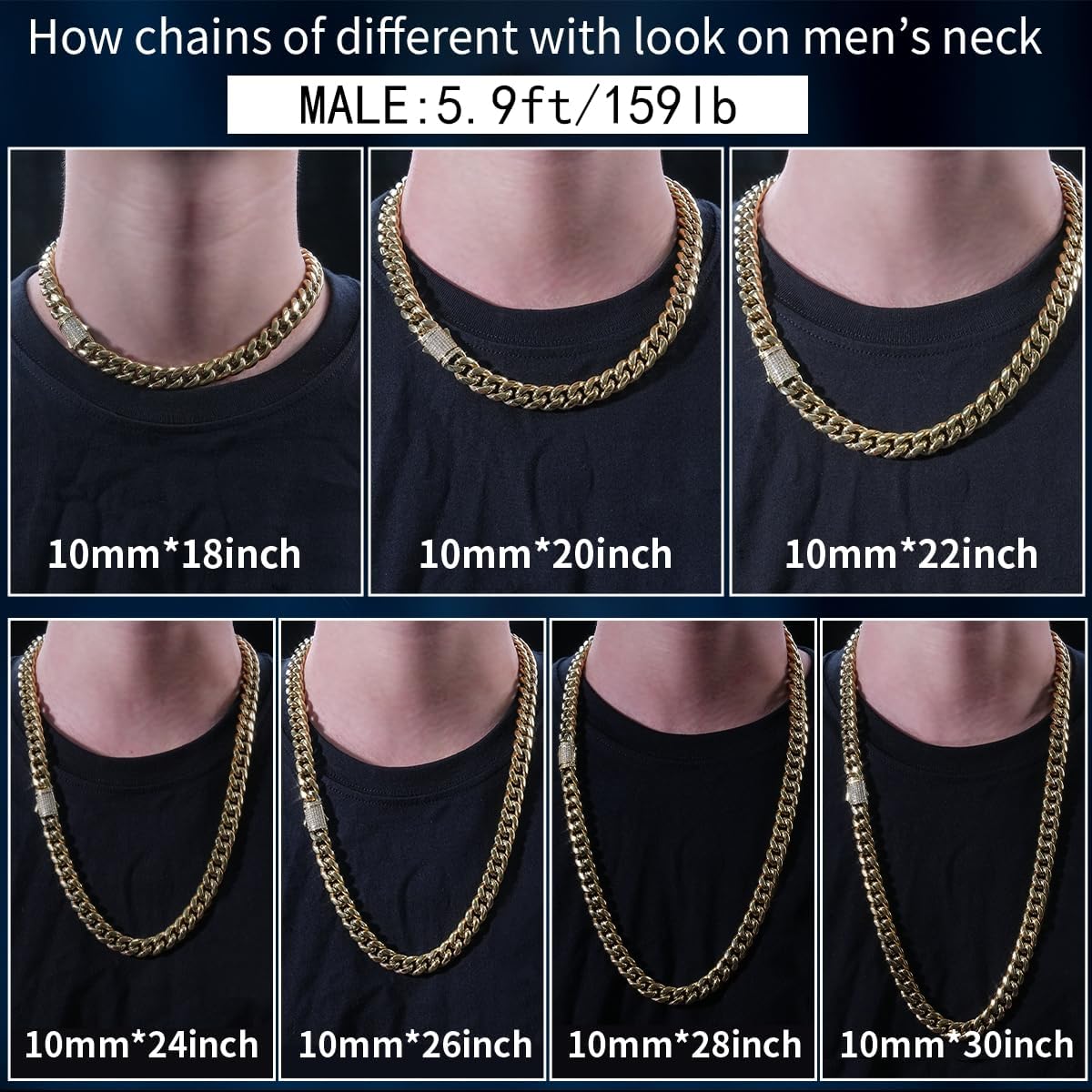 10/12mm Miami Cuban Link Chain 14K REAL Gold Plated Premium Stainless Steel Necklace Hypoallergenic Hip Hop Jewelry for Men Women Christmas Father Day Birthday Gift (Double-sided Iced Out Clasp, with Box & Pouch) - Image 2