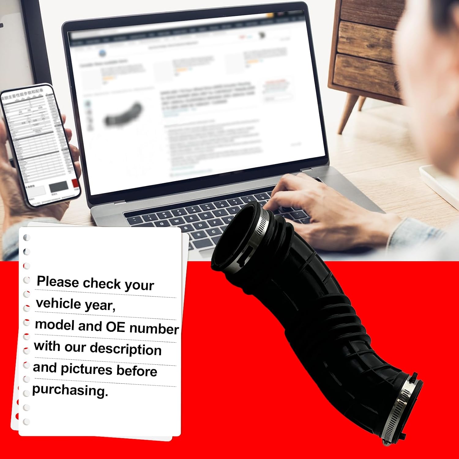 SMMS 17228-R42-A00 Air Intake Hose with Clamps for Honda Accord 2008-2012 2.4L EX EX-L LX LX-S Submodel, for Crosstour 2012-2015 OE: 17228R42A00 696-053 Air Intake Filter Tube