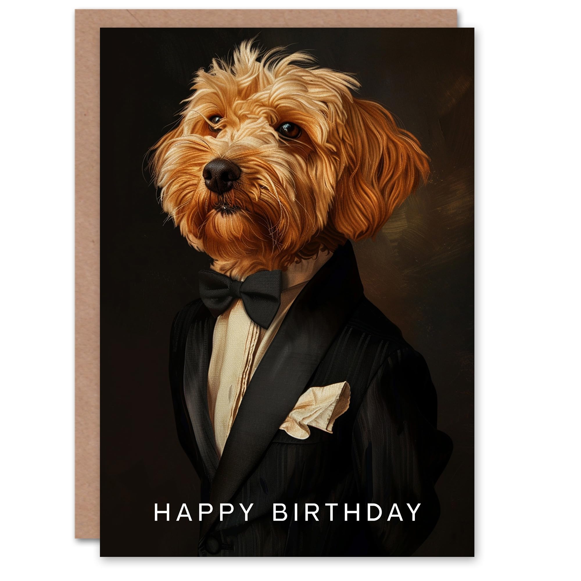 Artery8 Maltipoo in Dinner Jacket Dog Lover Pet Portrait Blank For Him Or Her Art Birthday Card