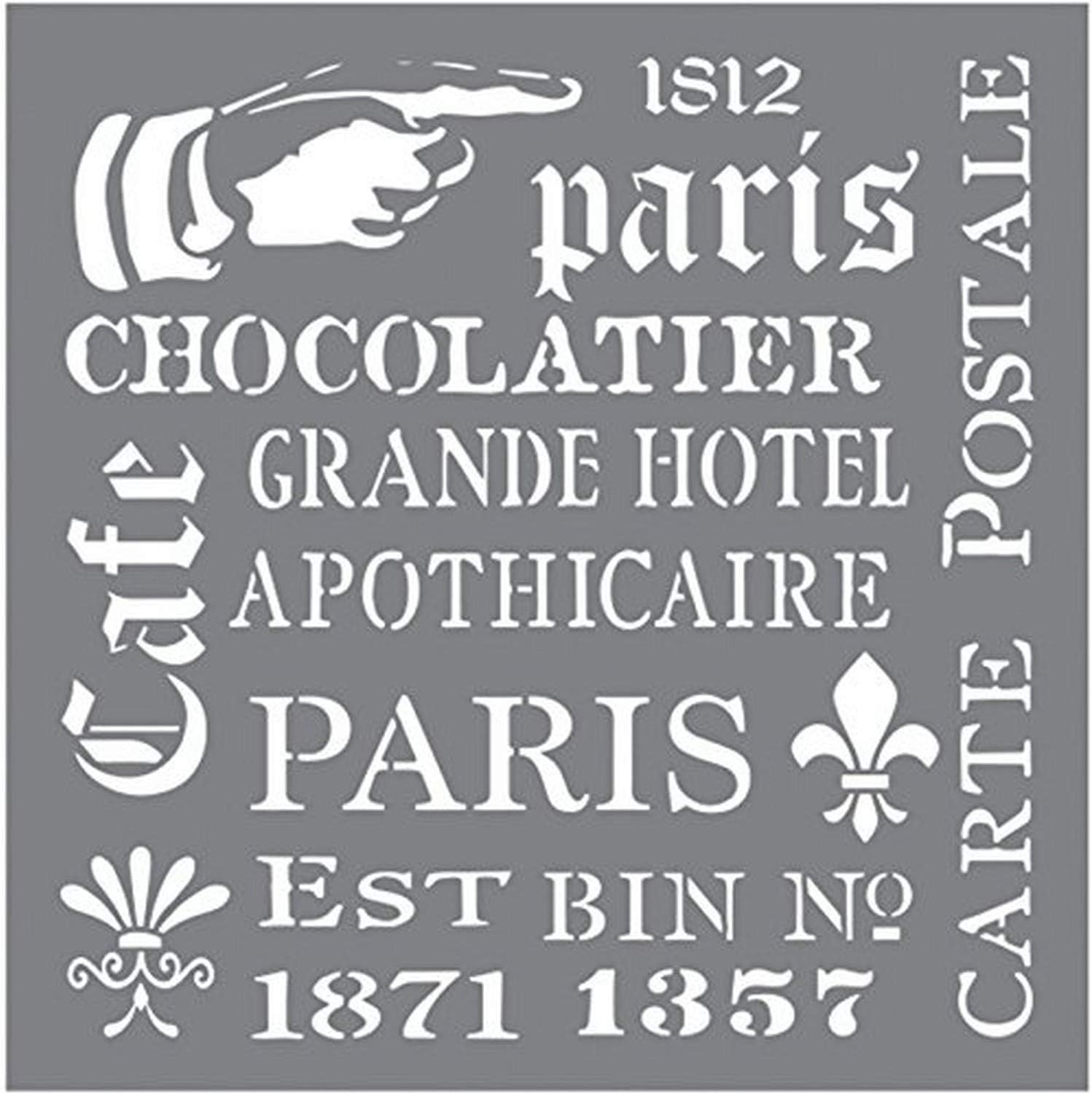 DecoArtAndy Skinner Mixed Media French Elements Stencil, Grey, 8 x 8-Inch