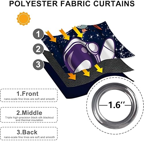 Miniatura 4 de Baocicco Cortinas opacas de astronauta para niños, diseño de dibujos animados, planeta, espacio, luna, planeta, dormitorio, sala de estar, cortinas