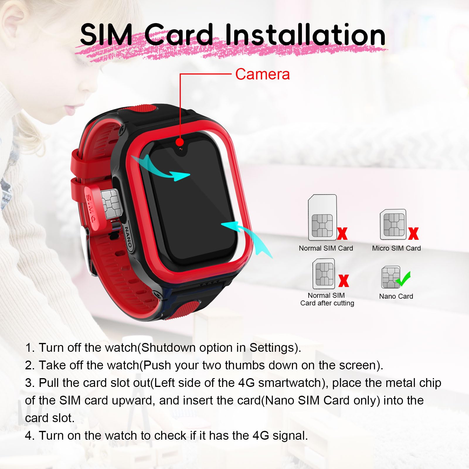 Wonlex 4G Smartwatch per bambini con scheda SIM, touch screen da 1,78 pollici, con videochiamate, chat vocale, SOS, fotocamera, musica, pedometro, regalo di compleanno per ragazze e ragazzi 8-12 anni