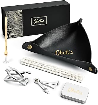 Tobacco Pipe Tool Set - Smoking Pipe Accessories Kit with Leather Tobacco Tray, Bamboo Pipe Tamper, Tobacco Storage Case, 3-in-1 Pipe Scraper, Pipe Cleaners, Foldable Stand and Gift Box