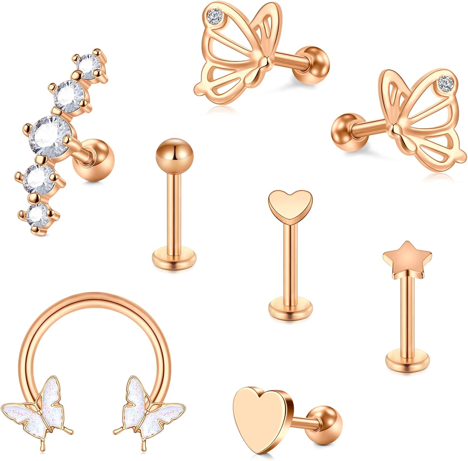 AceFun 16G lippiercing staaf septumpiercing, ringpiercing, kraakbeen helix tragus ring hoepel oorring lipringen labretstift hoefijzerpiercing wenkbrauw en neusringen, piercing voor vrouwen en mannen, sieraden, Roestvrij staal