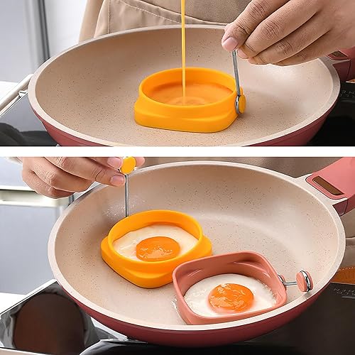 Miniatura 4 de Anillos de silicona para huevos, paquete de 5 moldes redondos y cuadrados de doble cara para huevos de doble cara, molde antiadherente para huevos