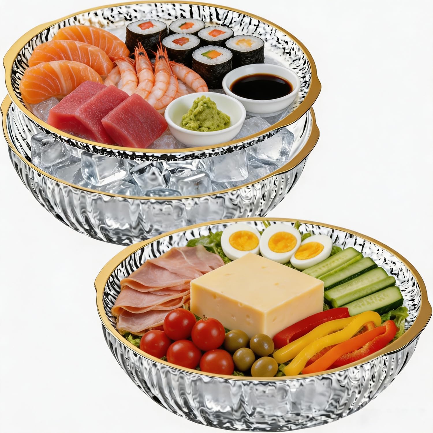 Ice Chiller Bowl Set of 2 for Party & BBQ for Drinks, Seafood & Fruit