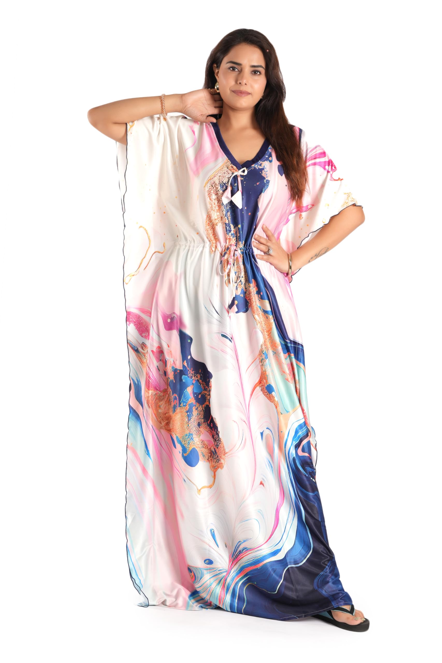 Women's Printed Satin Blend Kaftan Nighty/Nightgown/Nightwear/Maxi WSR-147-image-35