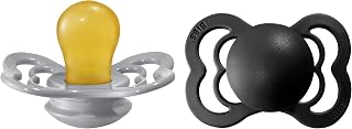BIBS Supreme Baby Pacifier 2-Pack | Made in Denmark | BPA Free Dummy Soother, Symmetrical Nipple. Natural Rubber Latex, Size 1 (0-6 Months), Cloud/Black