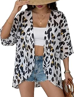 Chunoy Women Floral Beach Wear Cover Up Chiffon Kimono Cardigan Open Fro...