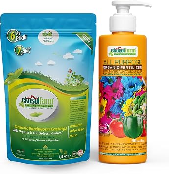 EkosolFarm Liquid and Solid Form Worm Fertilizer, Universal Organic Liquid Fertilizer for Houseplants, Flowering Plants, Fruits and Vegetables