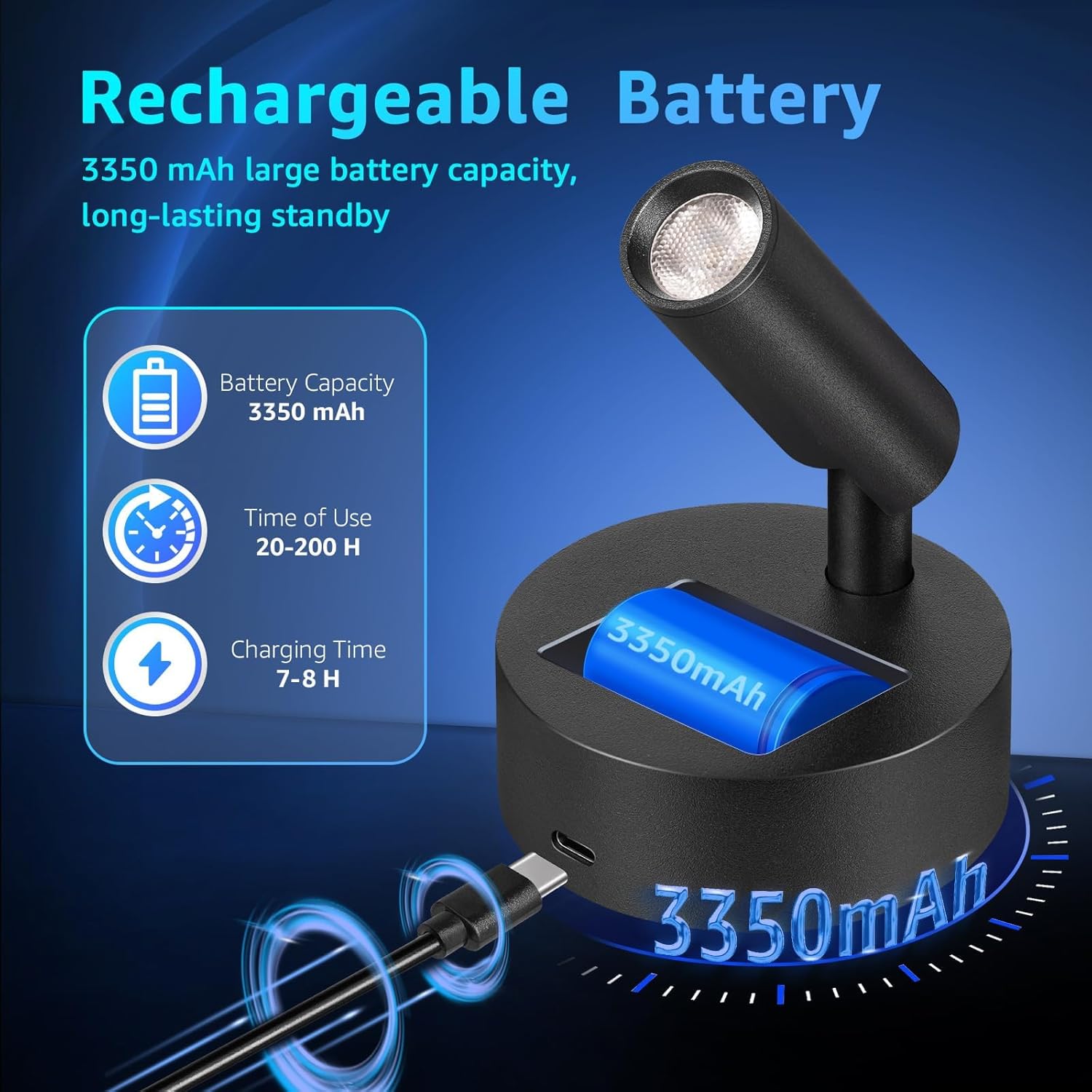 3CCT LED Wireless Spotlight Indoor Rechargeable Picture Lights Battery Operated Spot Light Uplighting Indoor with Remote Dimmable Accent Lighting for Artwork Plant Tree Wall Painting, 1 Pack