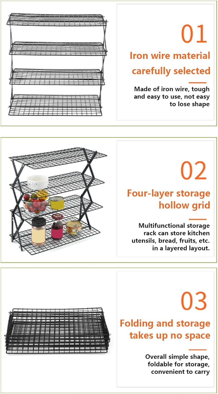 Baking Rack | 4-Tier Heavy Duty Kitchen Cooking - Grill Rack Roasting Pan Kitchen Accessories,for Roasting Cooking Grilling Meat Dessert Fruit Home Party Restaurant