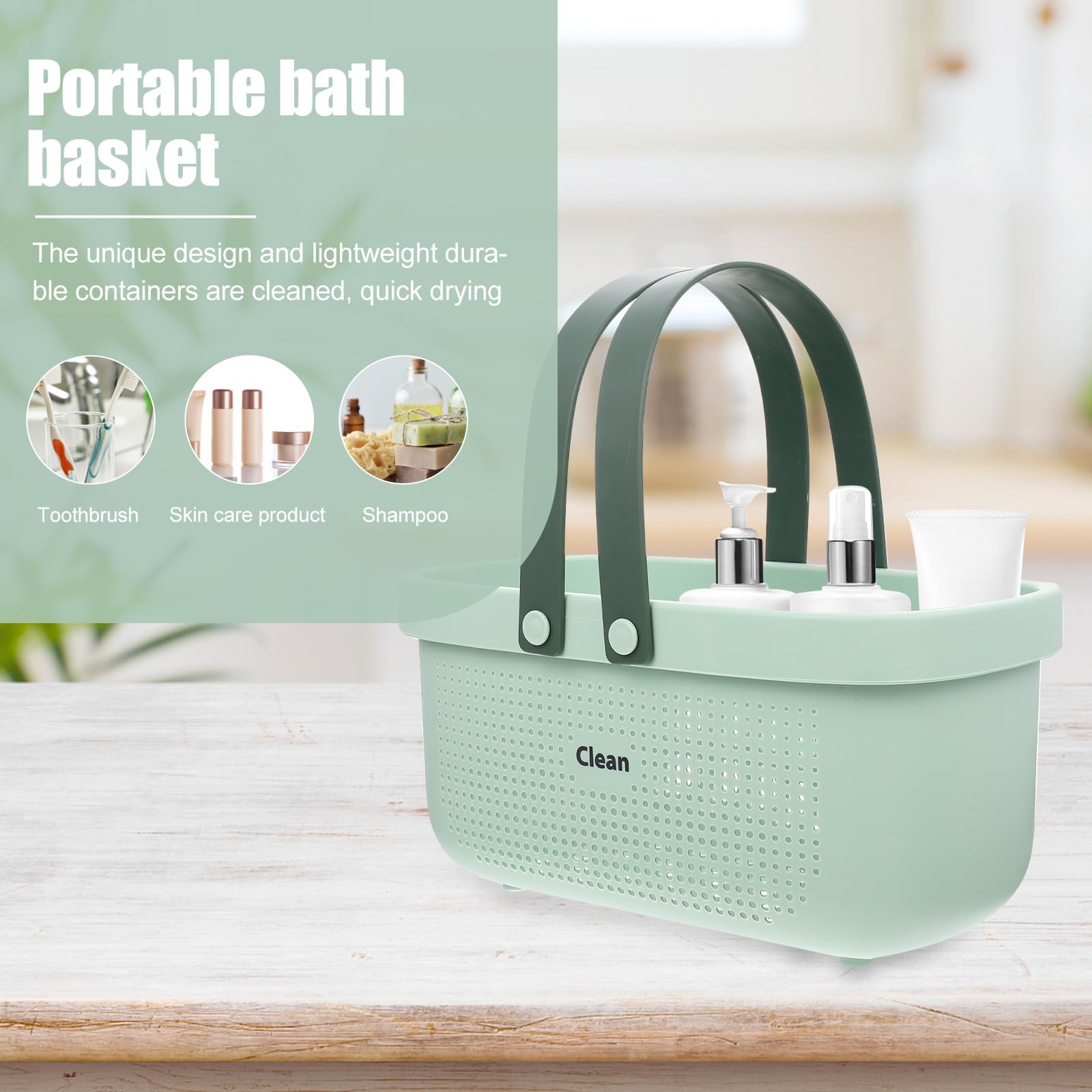 Cestino da Bagno Portatile Grande Capacità Manici in Silicone Design Scavato Organizer per Doccia e Cosmetici