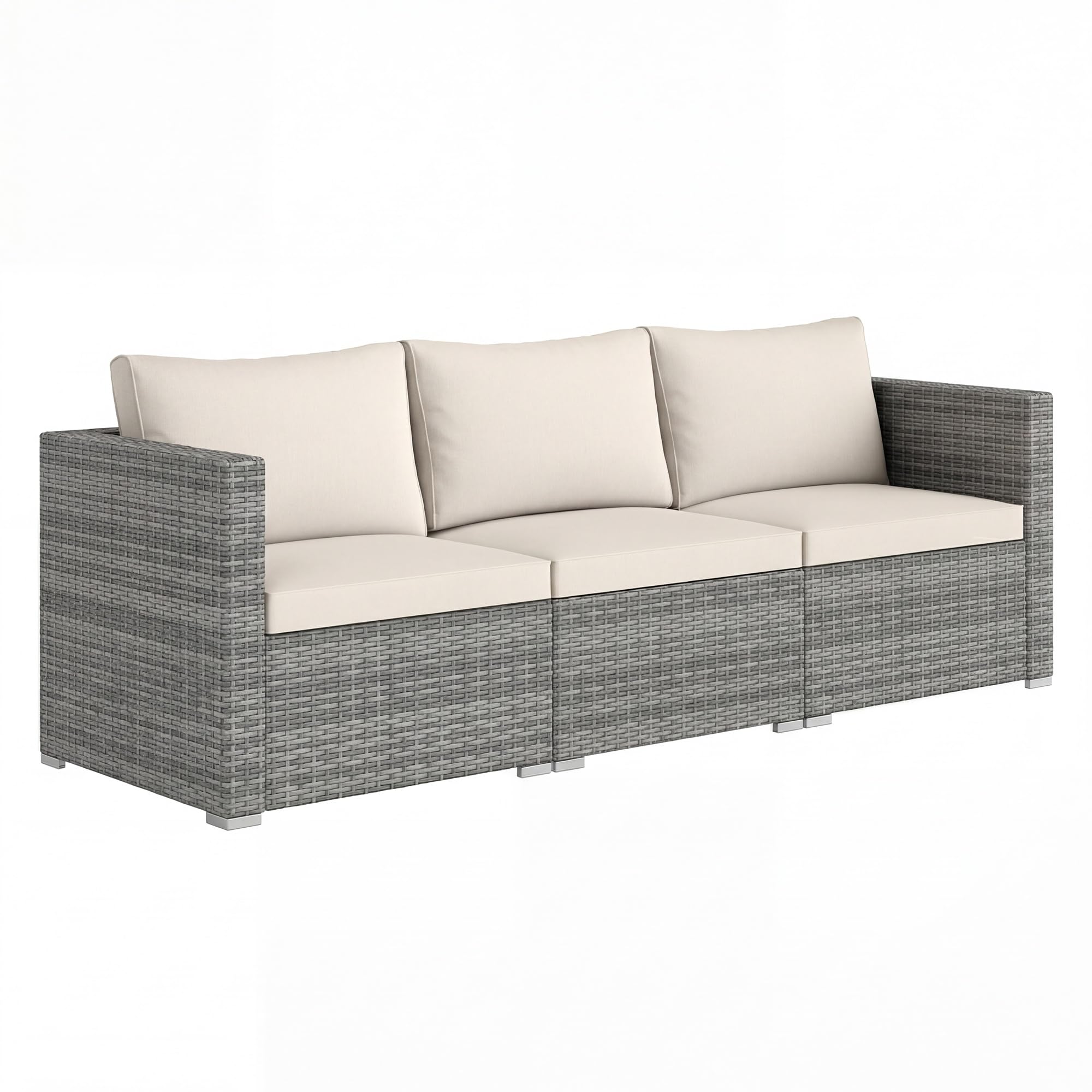 LIFEZEAL Canapé de Jardin 3 Places Rotin PE Charge 540 KG Modulable Beige