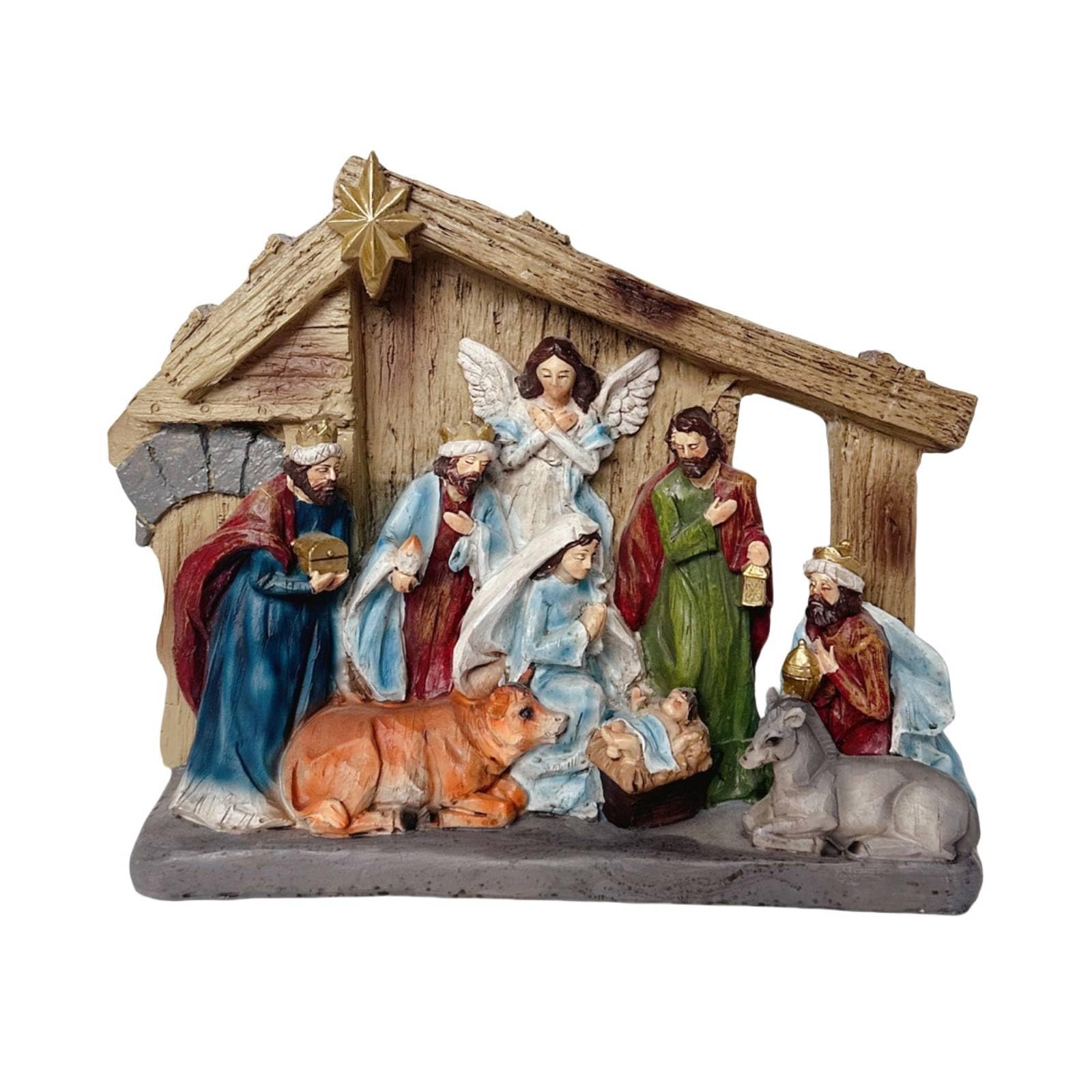 rockible Presepe con Capanna Natalizio Presepe da Tavolo Rustico Decorazione per Collezionisti