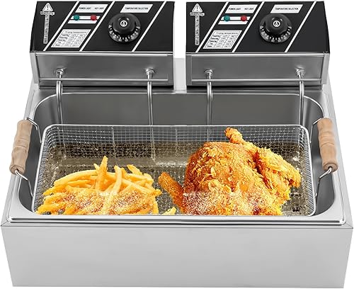 Miniatura 2 de Freidora comercial, freidora eléctrica de pavo de 3400 W con 3 cestas y tapas, freidora de aceite individual de acero inoxidable de 12L con