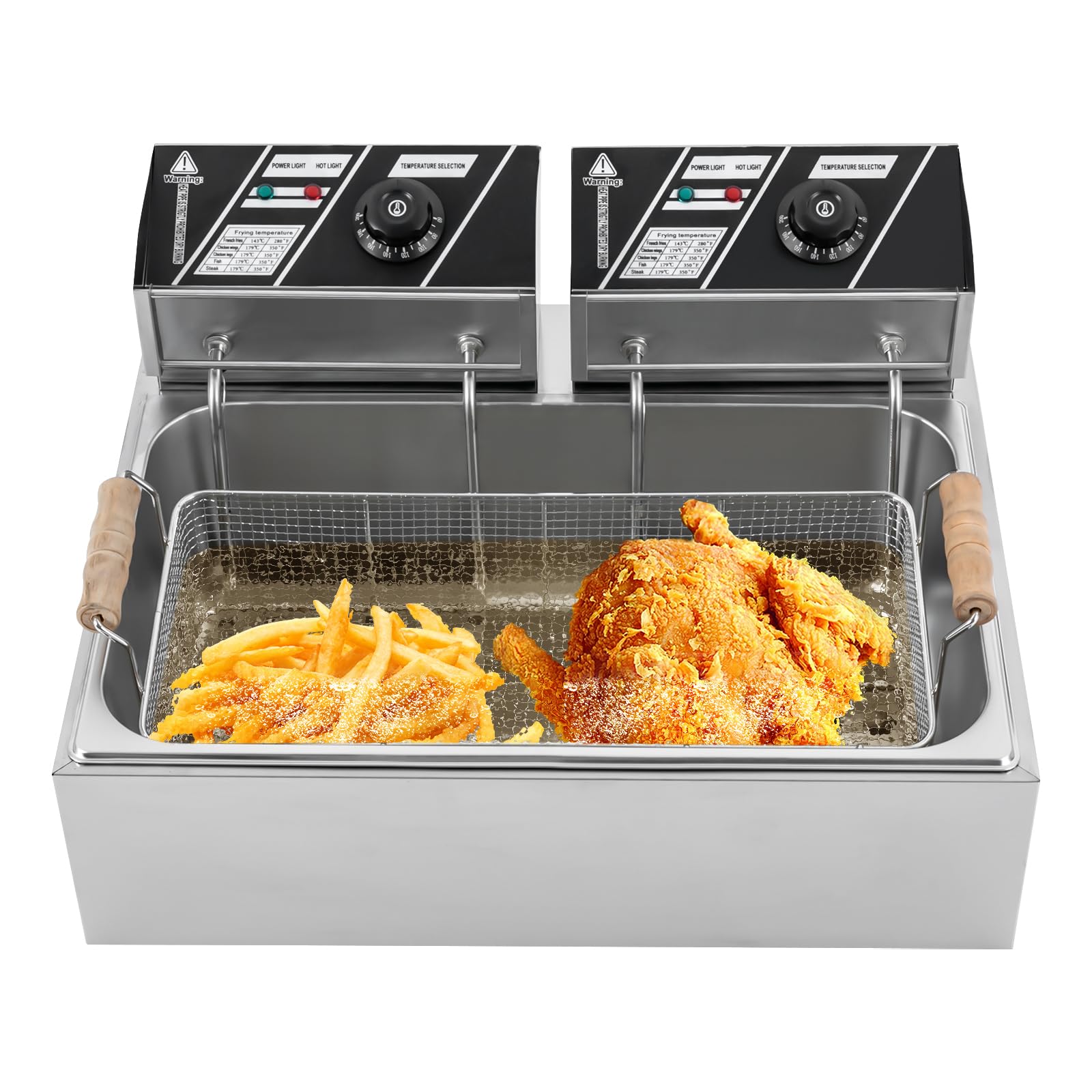 LYNICESHOP Electric Deep Fryer, 3400W Commercial Electric Deep Fryer 6L+6L Dual Tank Countertop Tank Fryers Deep Fryer Frying Machine w/Fry Basket, Adjustable Temperature for French Fries, Donuts