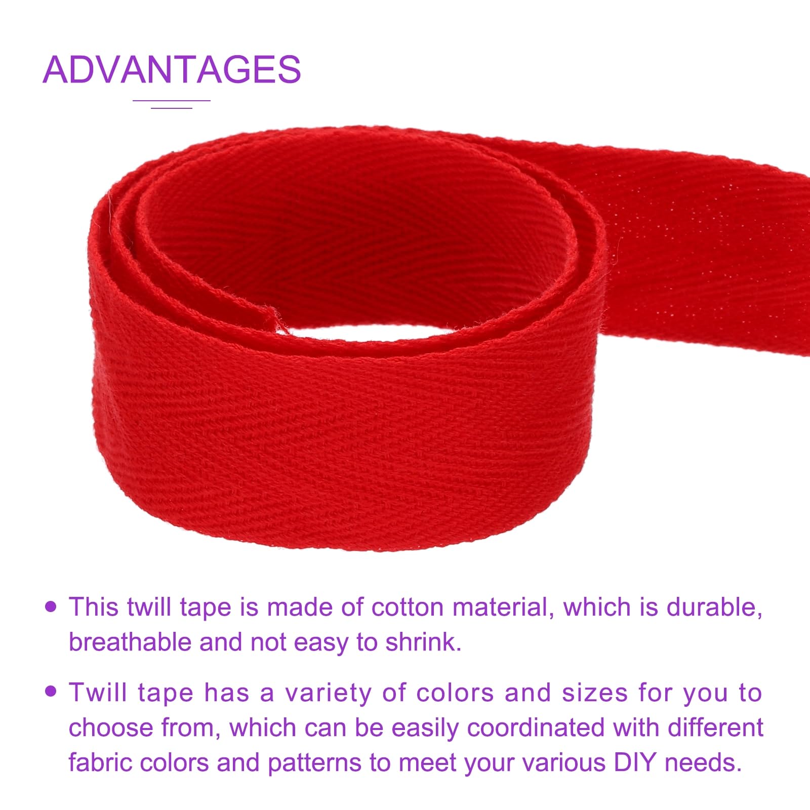 DMiotech 1.2"(3cm) 10 Yards Cotton Twill Tape Cotton Ribbons Bias Binding Tape Herringbone Tape Ribbons Red for DIY Crafts Making Clothes - Image 4