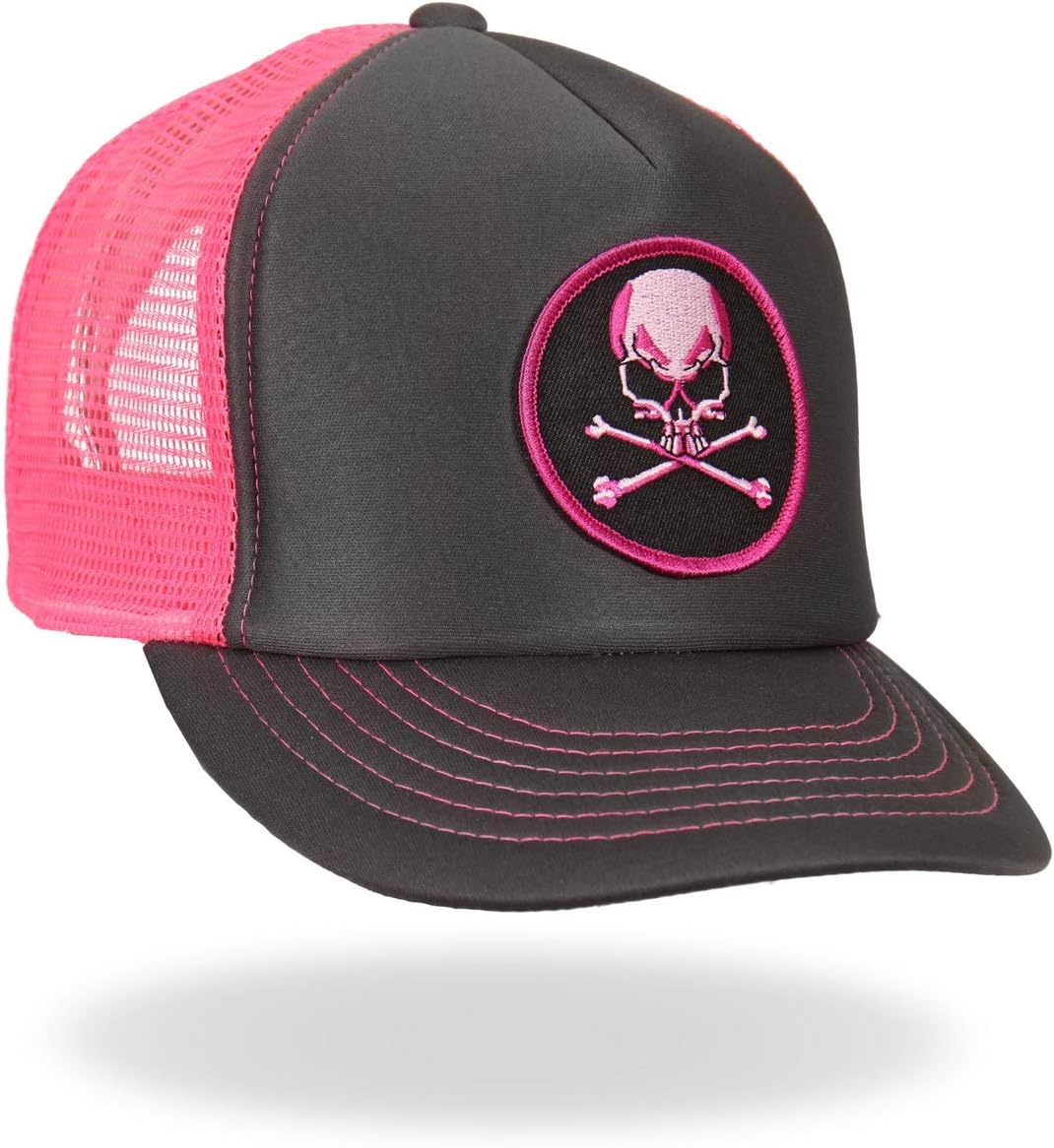 Hot Leathers GSH1011 Skull and Crossbones Grey and Pink Trucker Hat