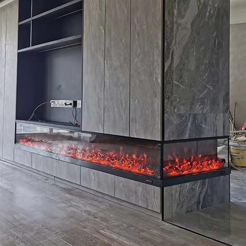 Miniatura 3 de Chimenea eléctrica de atomización negra, chimenea eléctrica de esquina en forma de L, chimenea eléctrica decorativa empotrada para pared de fondo,