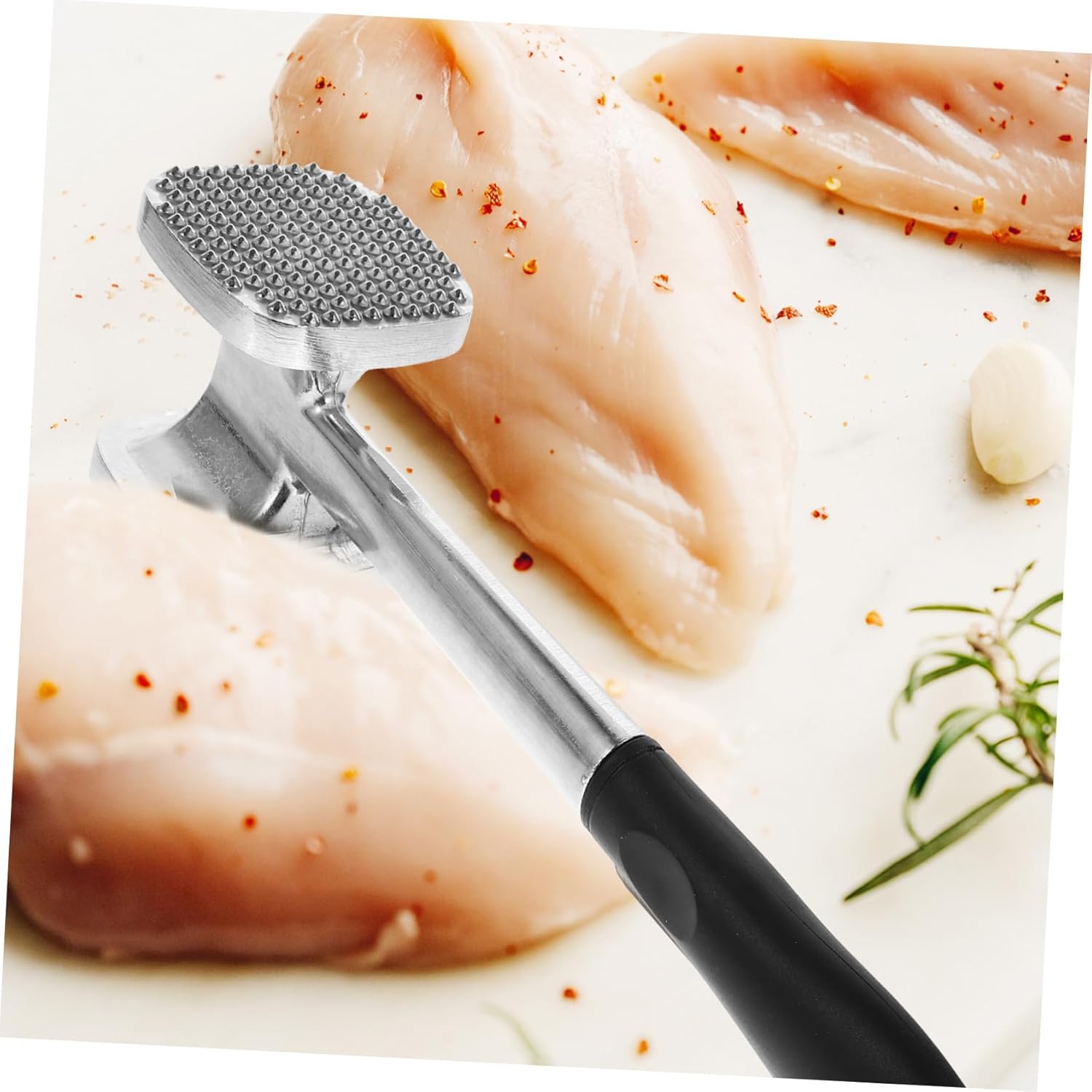 1pc Double-sided Meat Hammer Tool for Tenderizing Steak Lightweight Kitchen Mallet for Meat Garlic Nuts and More Essential Cooking Gadget Silver